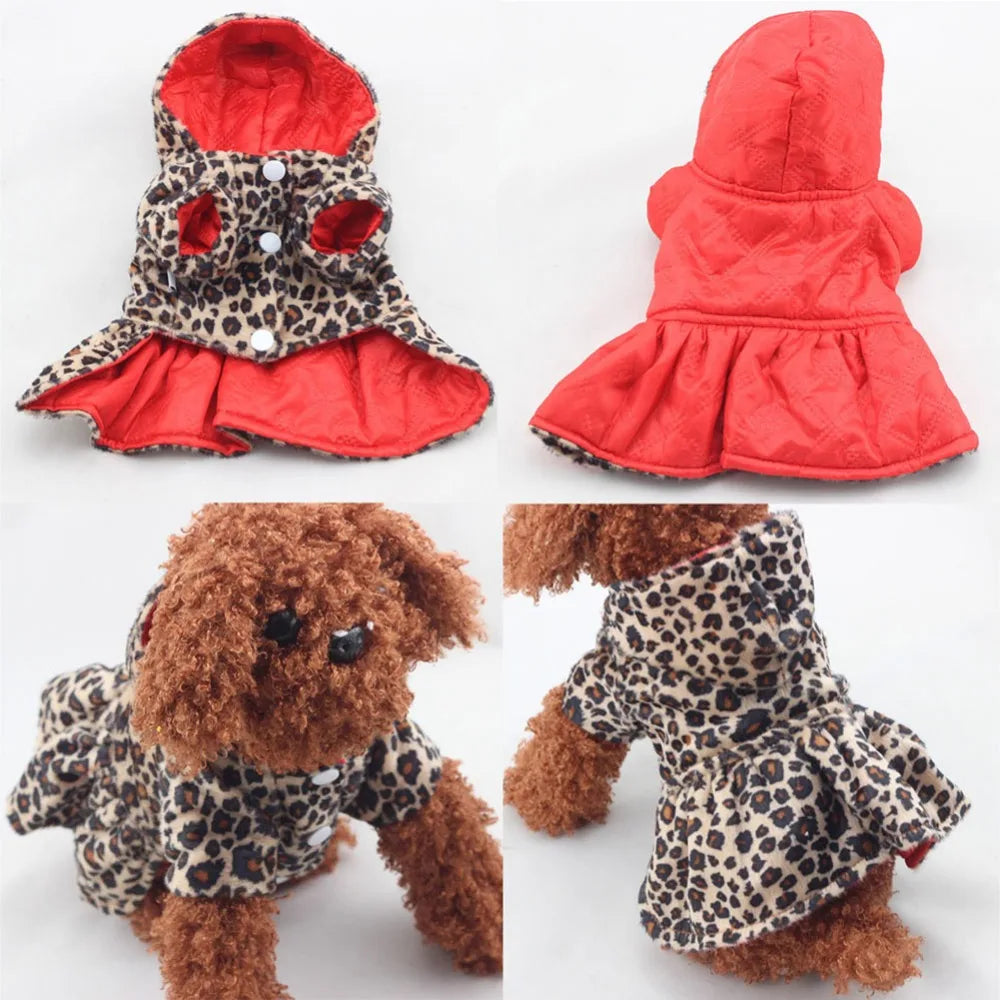 Cute Pet Dogs Leopard Costume Winter Dog Clothes Puppy Cotton Hoodie Clothes Warm Dog Coats & Jackets Chihuahua Pet Product