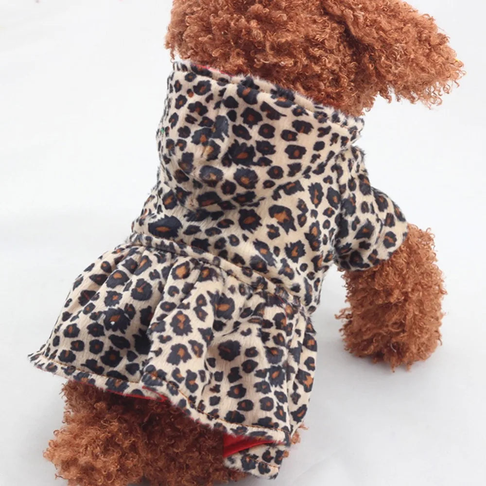 Cute Pet Dogs Leopard Costume Winter Dog Clothes Puppy Cotton Hoodie Clothes Warm Dog Coats & Jackets Chihuahua Pet Product