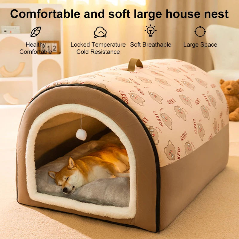 Big Dog Kennel Warm Winter Dog House Mat Detachable Washable Dogs Bed Nest Deep Sleep Tent for Medium Large Dogs