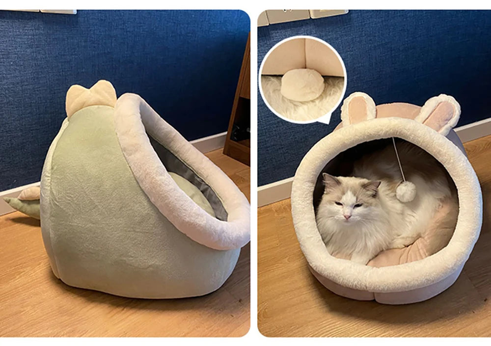 Sweet Cat Bed Warm Pet Basket Cozy Kitten Lounger Cushion Cat House Tent Very Soft Small Dog Mat Bag For Washable Cave Cats Beds