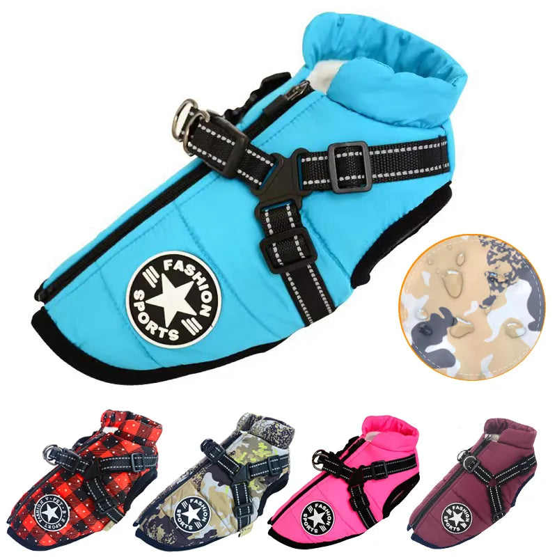 Large Pet Dog Jacket With Harness Winter Warm Dog Clothes For Labrador Waterproof Big Dog Coat  French Bulldog Outfits