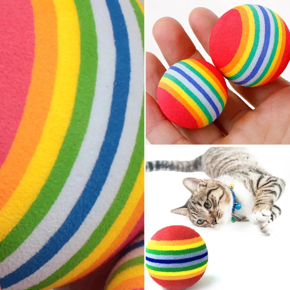 Cat Toys Ball Interactive Cat Dog Play Chewing Rattle Scratch Rainbow EVA Natural Foam Ball Training Balls Pet Toys Supplies